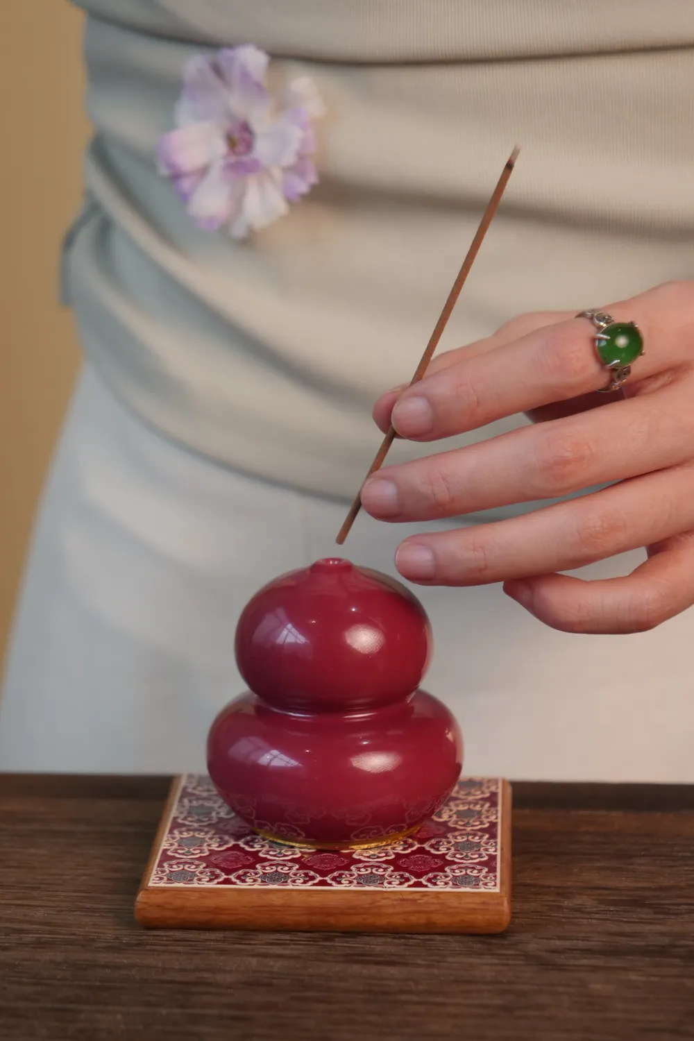 窗花竹杯垫胭脂红色