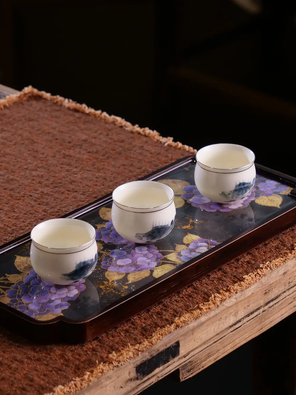 绣球花黑竹如意茶盘
