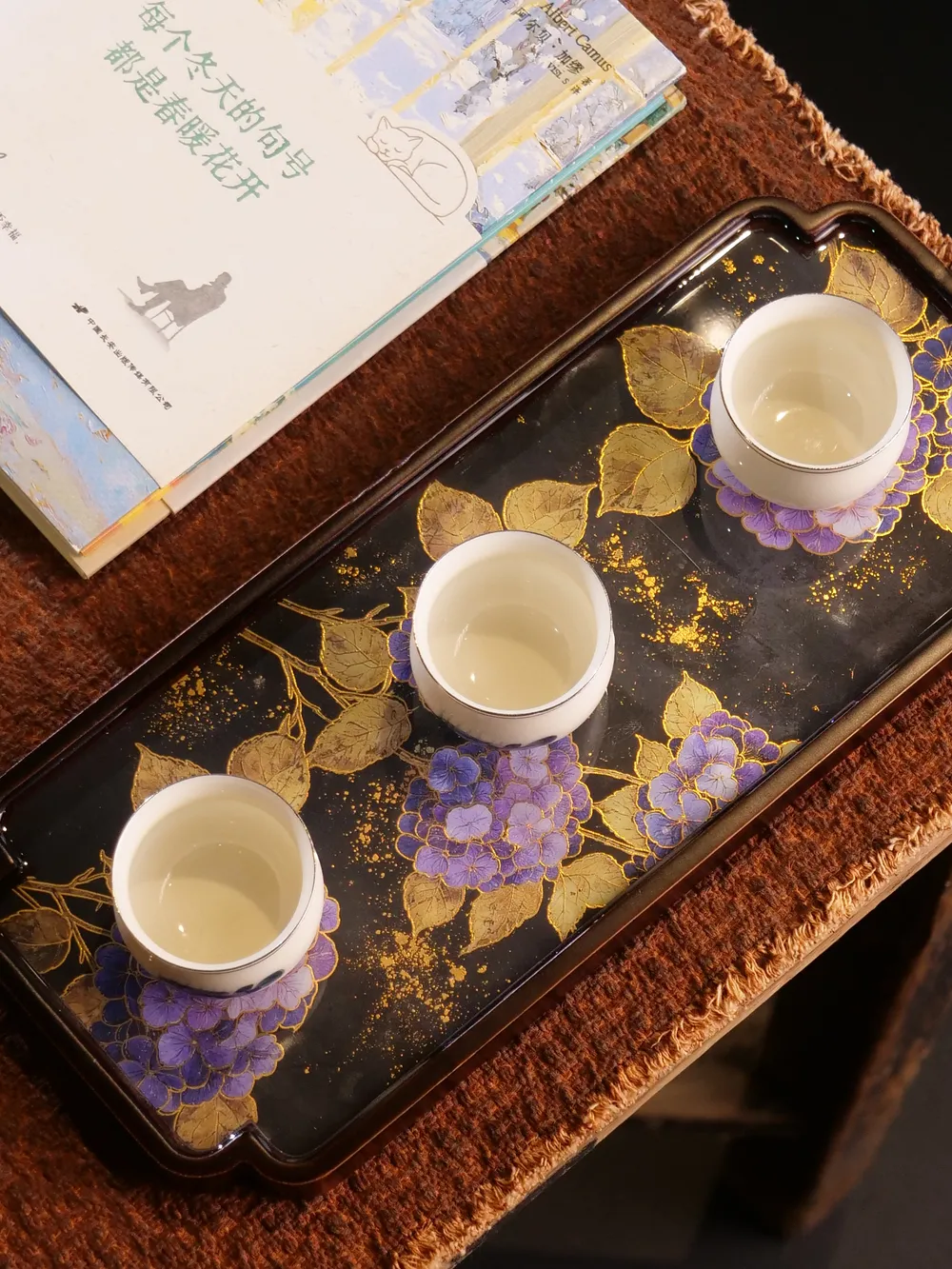 绣球花黑竹如意茶盘