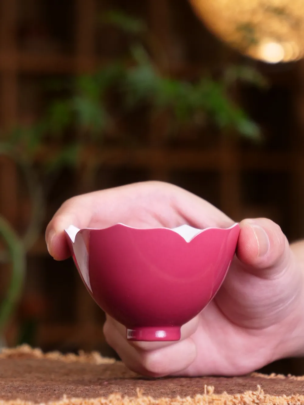 胭脂红素坯桃花杯