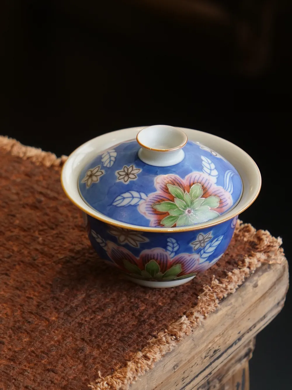青寻芙蓉花二才盖碗