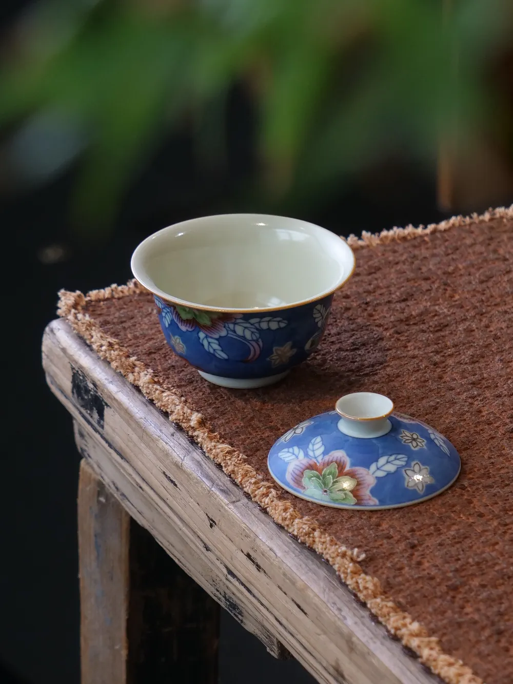 青寻芙蓉花二才盖碗