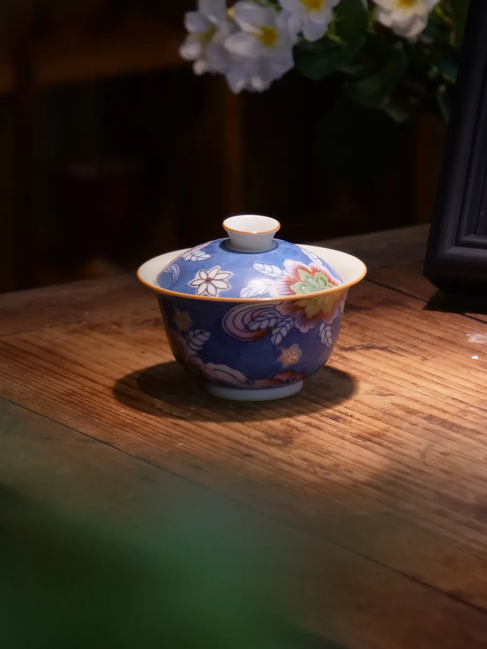 青寻芙蓉花二才盖碗