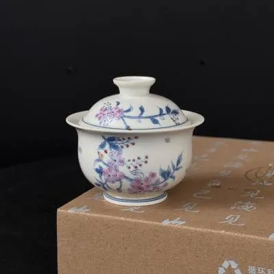 华箐堂斗彩蓝楹花盖碗