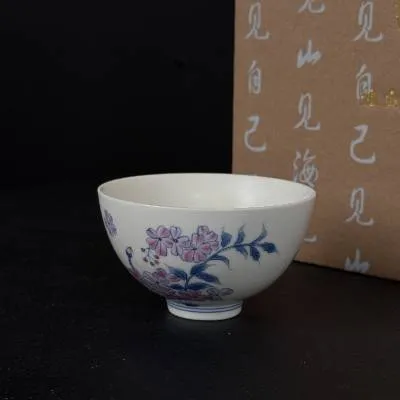 华箐堂斗彩蓝楹花鸡心杯