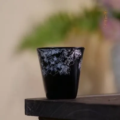 玄紫银牡丹天圆地方客杯