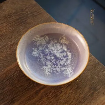 玄紫银牡丹高足壶承