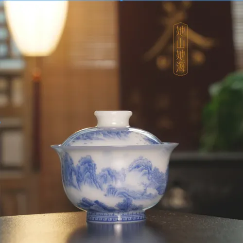 璞玉山水二才盖碗