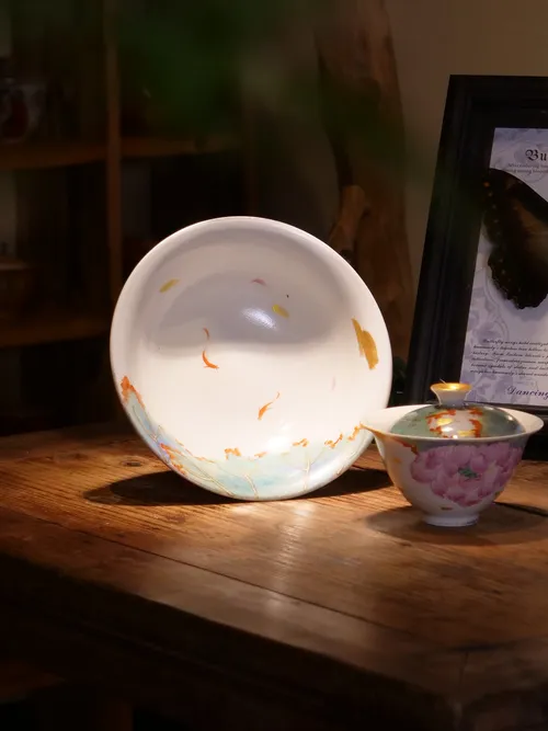 白志野荷花高足壶承