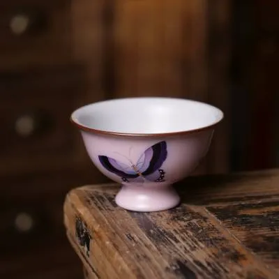 粉汝蝴蝶高足杯