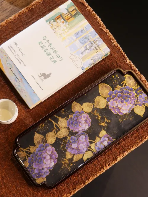 绣球花黑竹如意茶盘