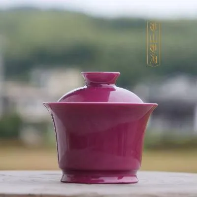 胭脂红马蹄二才盖碗