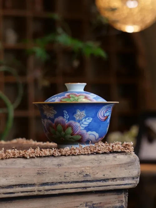 青寻芙蓉花二才盖碗