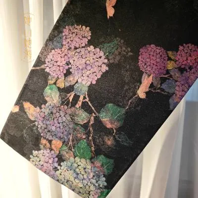 黑底绣球花2.0小号茶席48X23.5